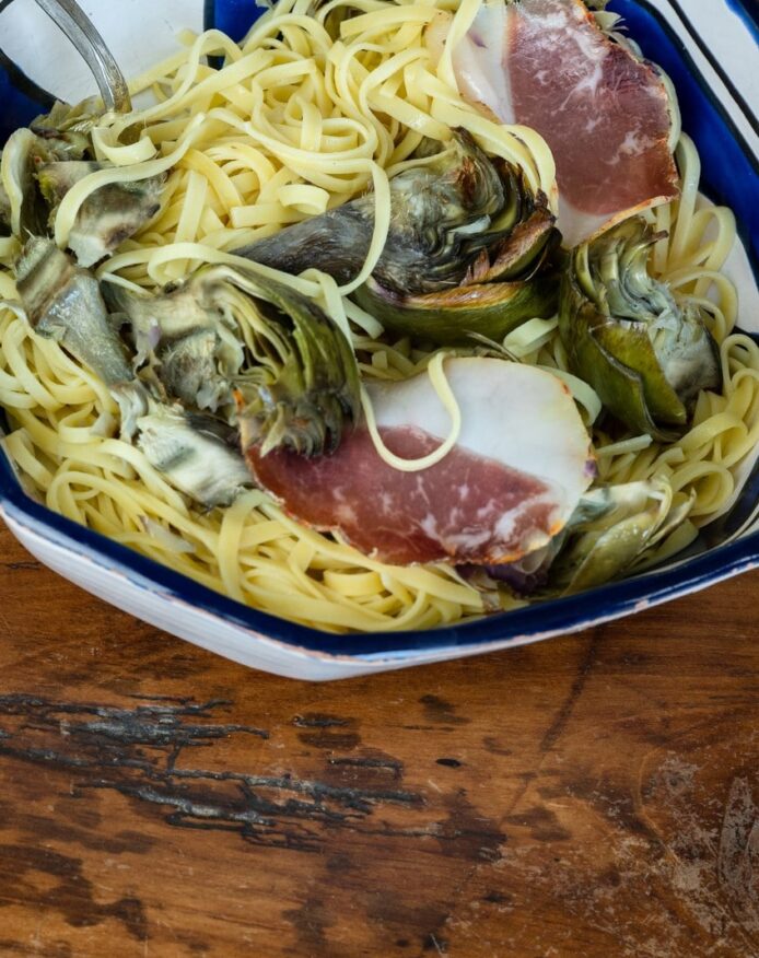 Recette Herbae Tagliatelles au lomo porc noir de Bigorre et artichauts